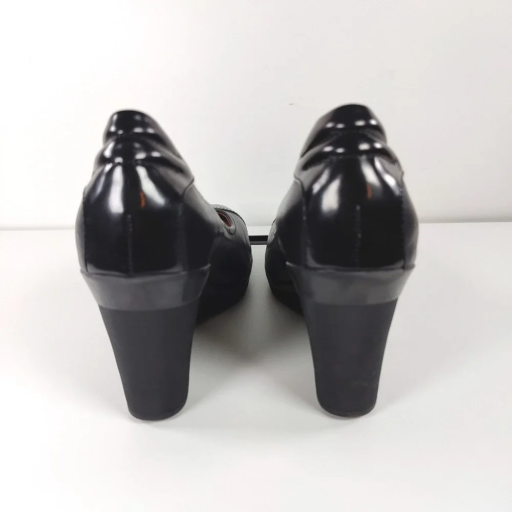 GEOX Respira Black Leather Cap Toe Wedge Pumps EU 40 D34P3D Modern Classic US 9